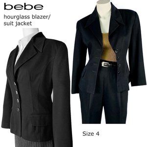 _ Bebe vintage tailored hourglass padded shoulder 4 button black blazer - Size 4
